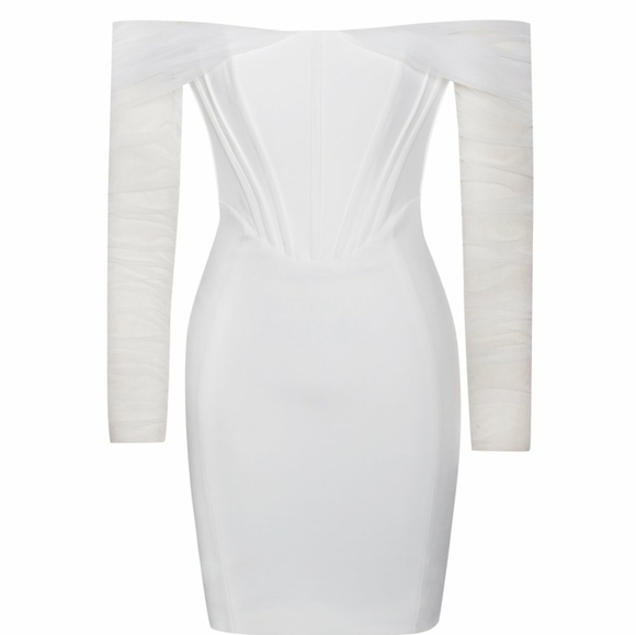 Zofia White Glossy Pleated Tiered Mini Dress